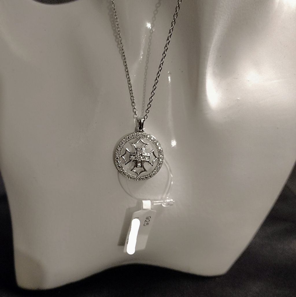 925 Sterling Silver Cubic Zirconia Cross In Circle